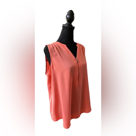 Apt. 9: Peach Pink V Neck Blouse with Zipper Opening - Picture 15 of 17